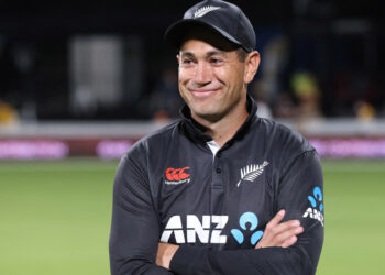 Ross Taylor reacts after his last match for New Zealand against the Netherlands at Seddon Park in Hamilton last week. File photo: AFP/Michael Bradley