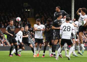 Soccer Football - Premier League - Fulham v Arsenal - Craven Cottage, London, Britain - March 12, 2023 Arsenal's Gabriel scores their first goal REUTERS/David Klein