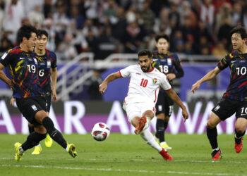 Soccer Football - AFC Asian Cup - Semi Final - Jordan v South Korea - Ahmed bin Ali Stadium, Al Rayyan, Qatar - February 6, 2024 Jordan's Mousa Tamari scores their second goal REUTERS/Thaier Al-Sudani