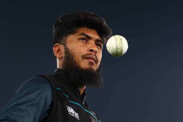 RAWALPINDI, PAKISTAN - FEBRUARY 23: Rishad Hossain of
Bangladesh looks on during a nets session on February 23, 2025 in Rawalpindi, Pakistan. (Photo by Chris Hyde-ICC/ICC via Getty Images)
