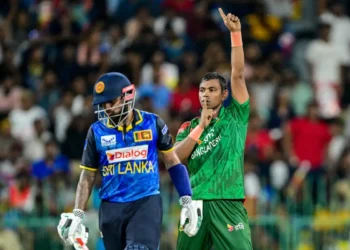 ০৫ জুলাই নিশান মাদুষ্কাকে আউট করার পর তানভির ইসলামের উচ্ছ্বাস।