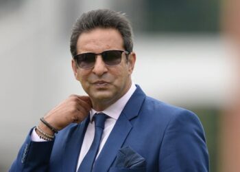 LONDON, ENGLAND - JUNE 23 : Wasim Akram looks at the lunch break during the ICC Cricket World Cup Group Match between Pakistan and South Africa a at Lord's on June 23, 2019 in London, England. (Photo by Philip Brown/Popperfoto via Getty Images)