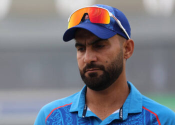 LAHORE, PAKISTAN - FEBRUARY 28: Afghanistan captain Hashmatullah Shahidi ahead of the ICC Champions Trophy 2025 group match between Afghanistan and Australia at Gaddafi Stadium on February 28, 2025 in Lahore, Pakistan. (Photo by Matthew Lewis-ICC/ICC via Getty Images)