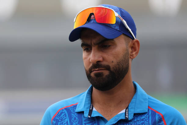 LAHORE, PAKISTAN - FEBRUARY 28: Afghanistan captain Hashmatullah Shahidi ahead of the ICC Champions Trophy 2025 group match between Afghanistan and Australia at Gaddafi Stadium on February 28, 2025 in Lahore, Pakistan. (Photo by Matthew Lewis-ICC/ICC via Getty Images)