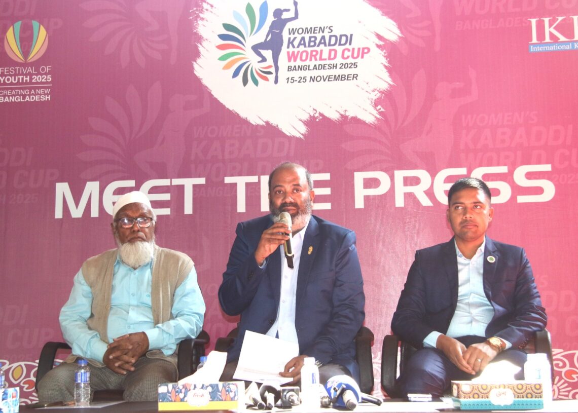 দ্বিতীয় কাবাডি বিশ্বকাপের সংবাদ সম্মেলনে বক্তব্য রাখছেন ফেডারেশনের সাধারণ সম্পাদক এসএম নেওয়াজ সোহাগ