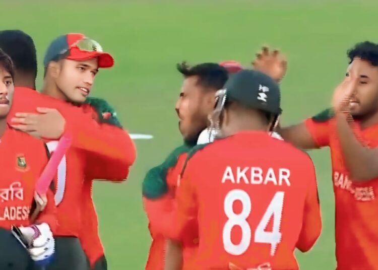 সুপার ওভারে জয়ের পর উল্লাস বাংলাদেশ ‘এ’ দলের
