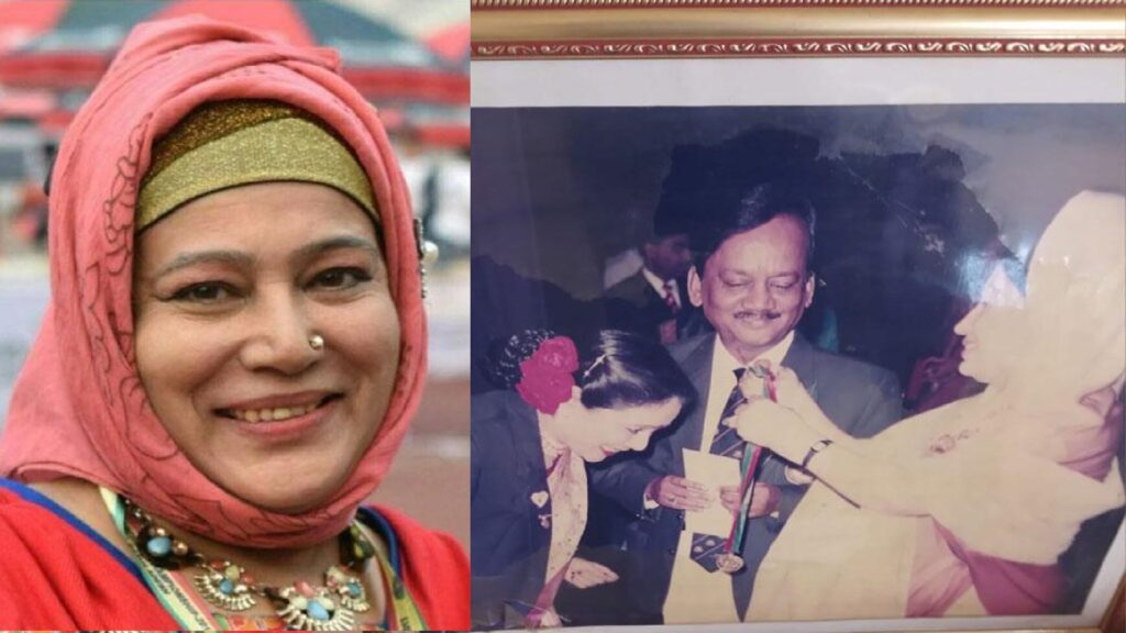 ২০০৩ শামীমা সাত্তার মিমুকে মেডেল পরিয়ে দিচ্ছেন তৎকালীন প্রধানমন্ত্রী বেগম খালেদা জিয়া