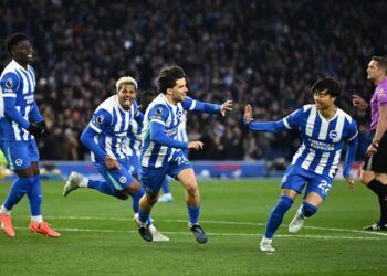 চেলসির বিপক্ষে গোলের পর ব্রাইটনের খেলোয়াড়রা