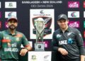 ট্রফি নিয়ে বাংলাদেশ ও নিউজিল্যান্ডের অধিনায়ক