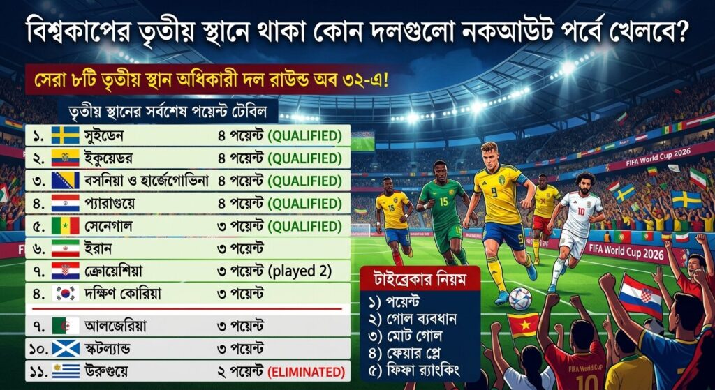তৃতীয় স্থানে থাকা কোন দলগুলো