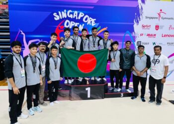 সিঙ্গাপুর ওপেন জিমন্যাস্টিকস চ্যাম্পিয়নশিপস ২০২৬-এ ইতিহাস গড়ল বাংলাদেশের জিমন্যাস্টরা। প্রতিযোগিতার তৃতীয় দিনে দক্ষিণ কোরিয়ার মতো শক্তিশালী প্রতিপক্ষকে পেছনে ফেলে স্বর্ণ পদক জয় করেছে বাংলাদেশ