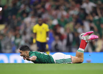 MEXICO CITY, MEXICO - JUNE 30: Raul Jimenez #9 of Mexico celebrates scoring his team's second goal during the FIFA World Cup 2026 Round Of 32 match between Mexico and Ecuador at Mexico City Stadium on June 30, 2026 in Mexico City, Mexico. (Photo by Hector Vivas - FIFA/FIFA via Getty Images)