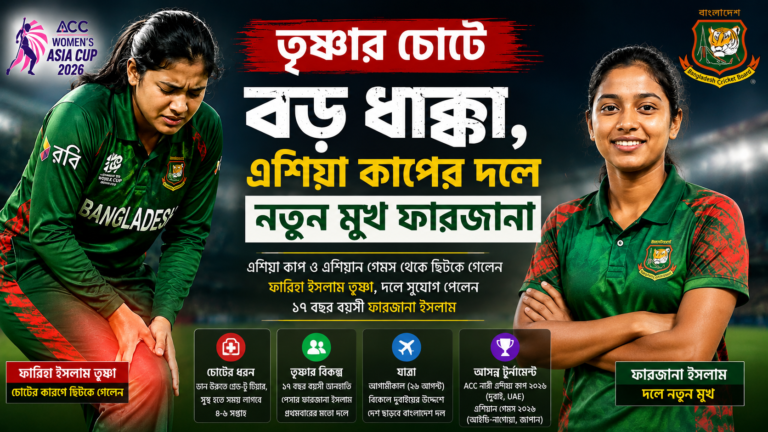তৃষ্ণার চোটে বড় ধাক্কা, এশিয়া কাপের দলে নতুন মুখ ফারজানা